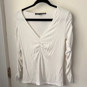 Veronica Beard NWT White Long Sleeve V-Neck Jersey Top